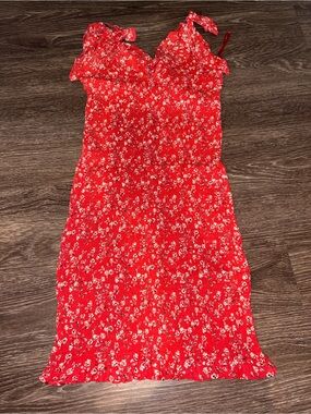 Joyous Red Ditsy Floral Smocked Mini Dress- Small